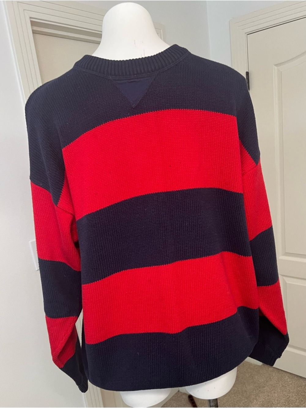 John Ashford Navy and Red Striped Crewneck Sweater